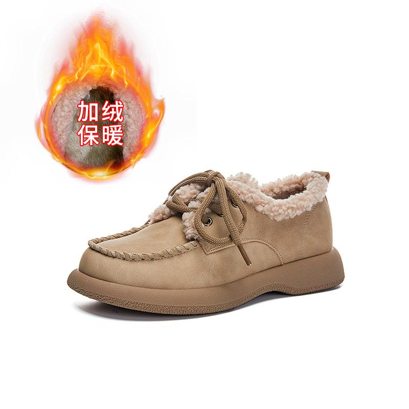 Retro small leather shoes women's 2025 winter new casual single shoes platform cotton shoes versatile little white shoes women's velvet women's shoes