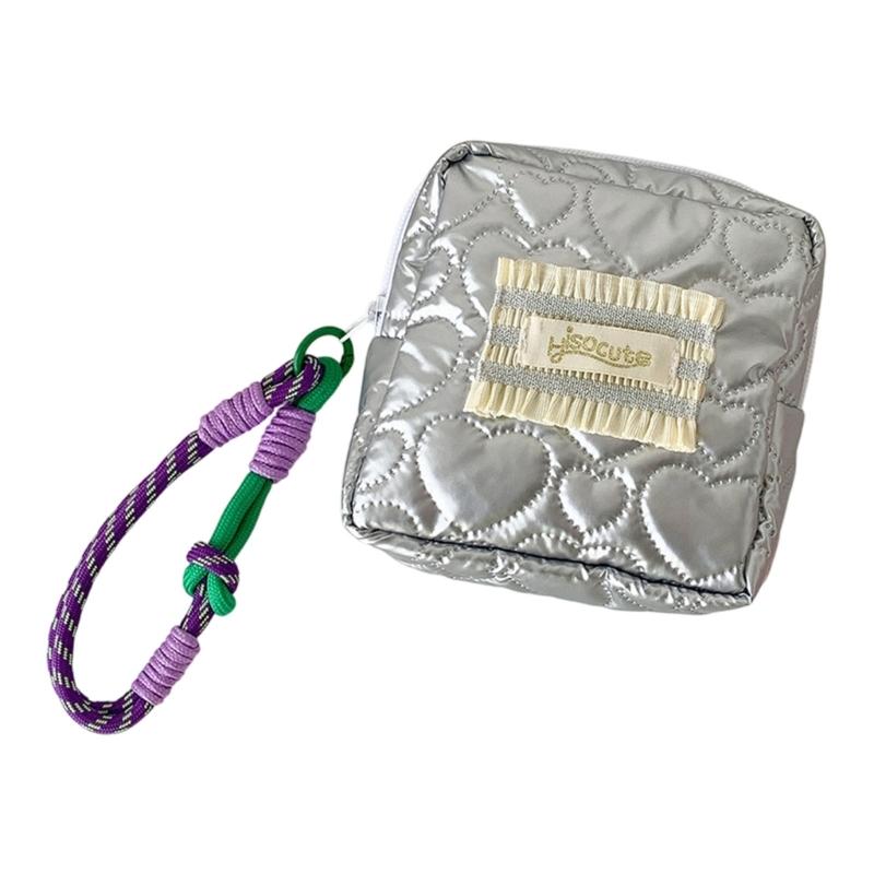Waterproof Sanitary Pad Storage Pouch Silver Bowknot Design Portable Square Makeup Organizers For Women Travel Essential