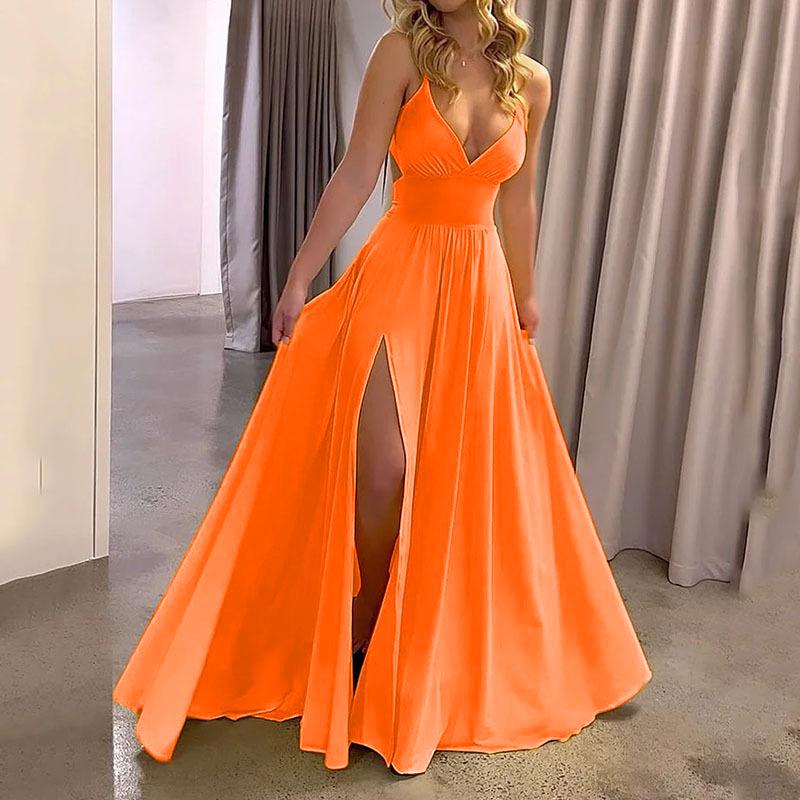 Summer 2025 Sleeveless V-Neck Backless Lace-Up Slit Maxi Dress for Women