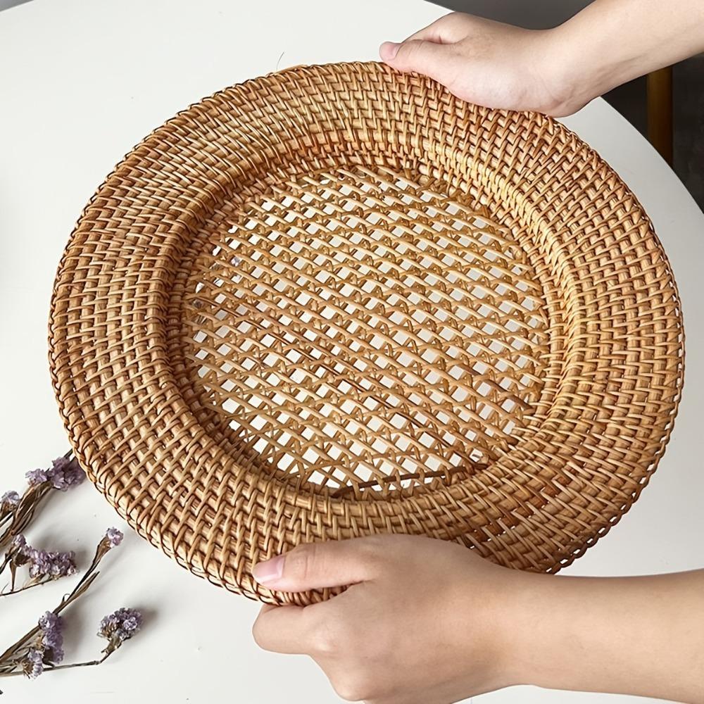 Vintage Tableware Mat Decorative Snack Serving Tray Nordic Handwoven Rattan Tray  Living Room