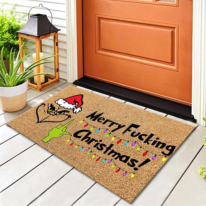 Grinch Christmas Doormat Non-Slip Floor Mat Entryway Hallway Living Room Holiday Decor Square Washable Rug