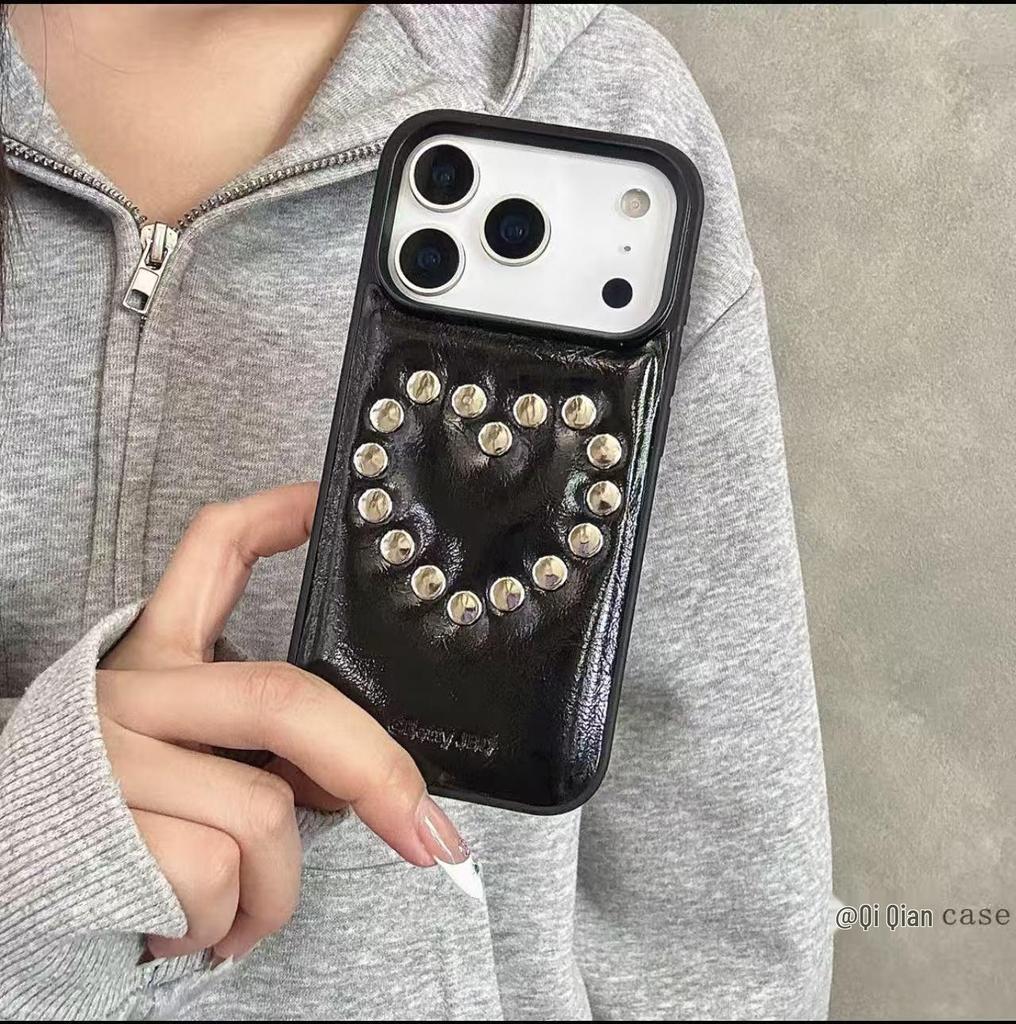 iPhone 17 Pro Max Case: High-End Leather Texture with 3D Rivets, Also Fits iPhone 16 Pro and iPhone 15