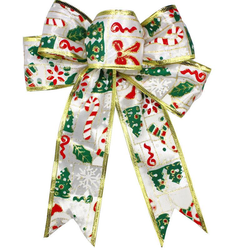 

20cm Beautiful Gold Christmas Bow Accent Colorful Festive Print Ribbon For Merry Holiday Spirit Silver Ribbon