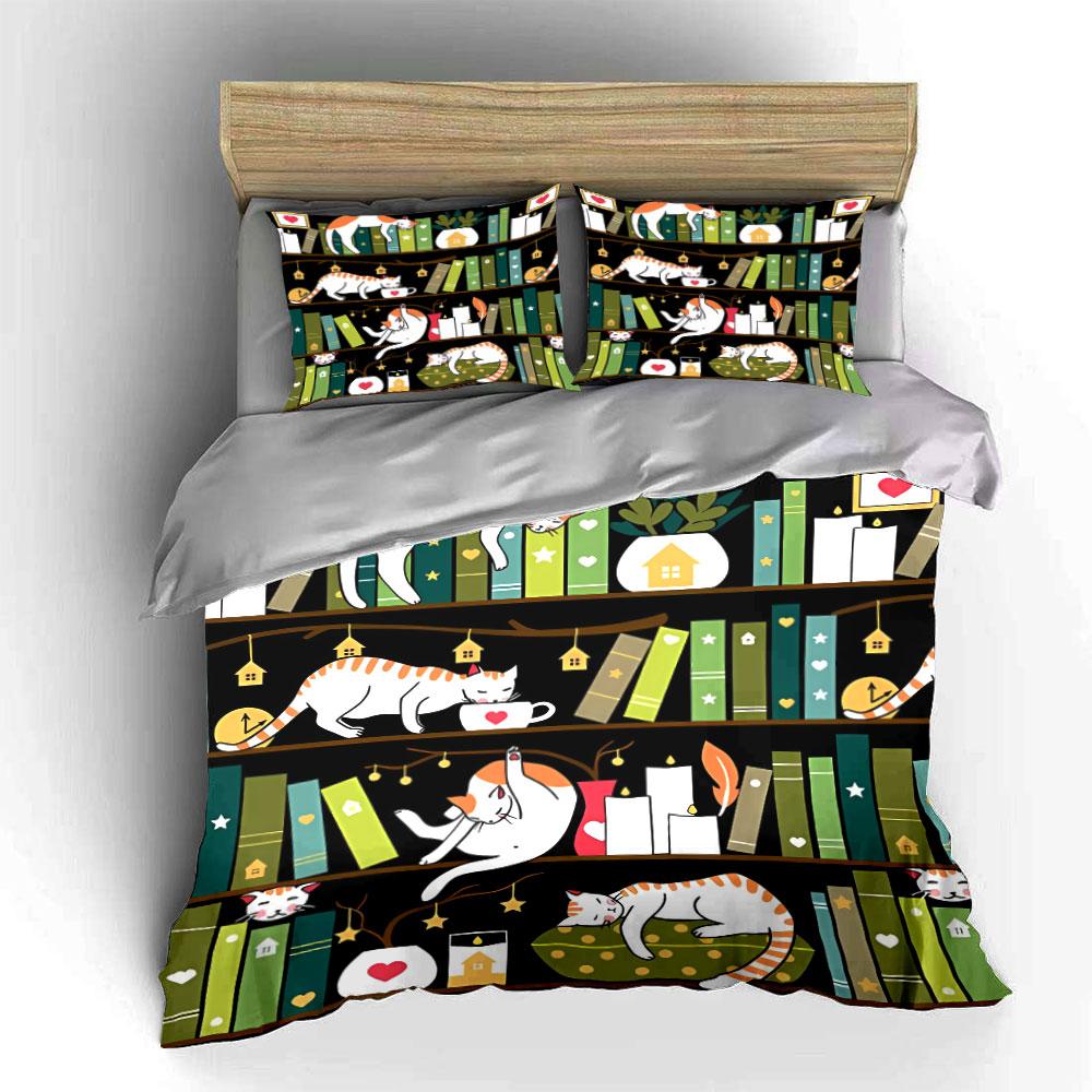 Süßes Katzen-Bücherregal-Deko-Set Mehrere Größen Kinder- und Schlafzimmer für Erwachsene Exquisites 3-teiliges Bettwäsche-Set, Geschenk