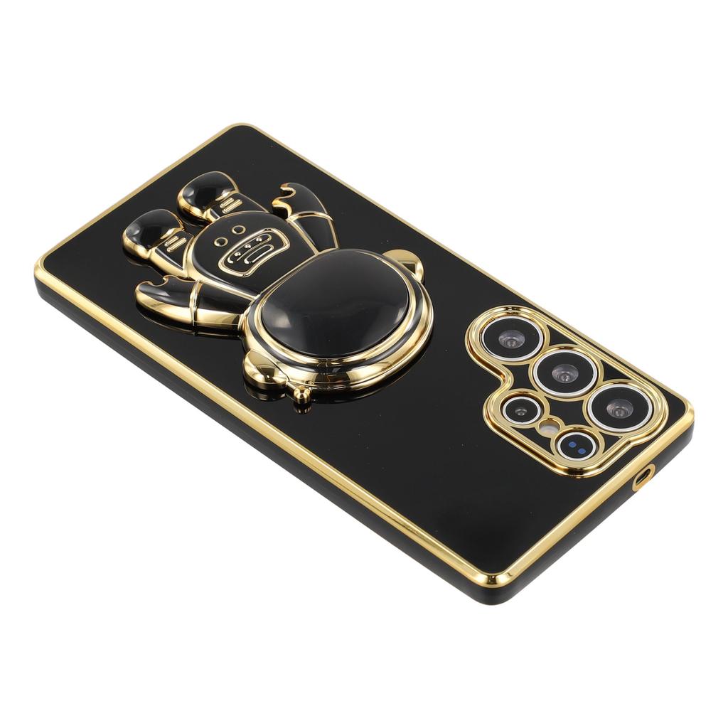 For Samsung Galaxy S24 Ultra Case Electroplating Soft TPU Phone Cover with Astronaut Hidden Kickstand