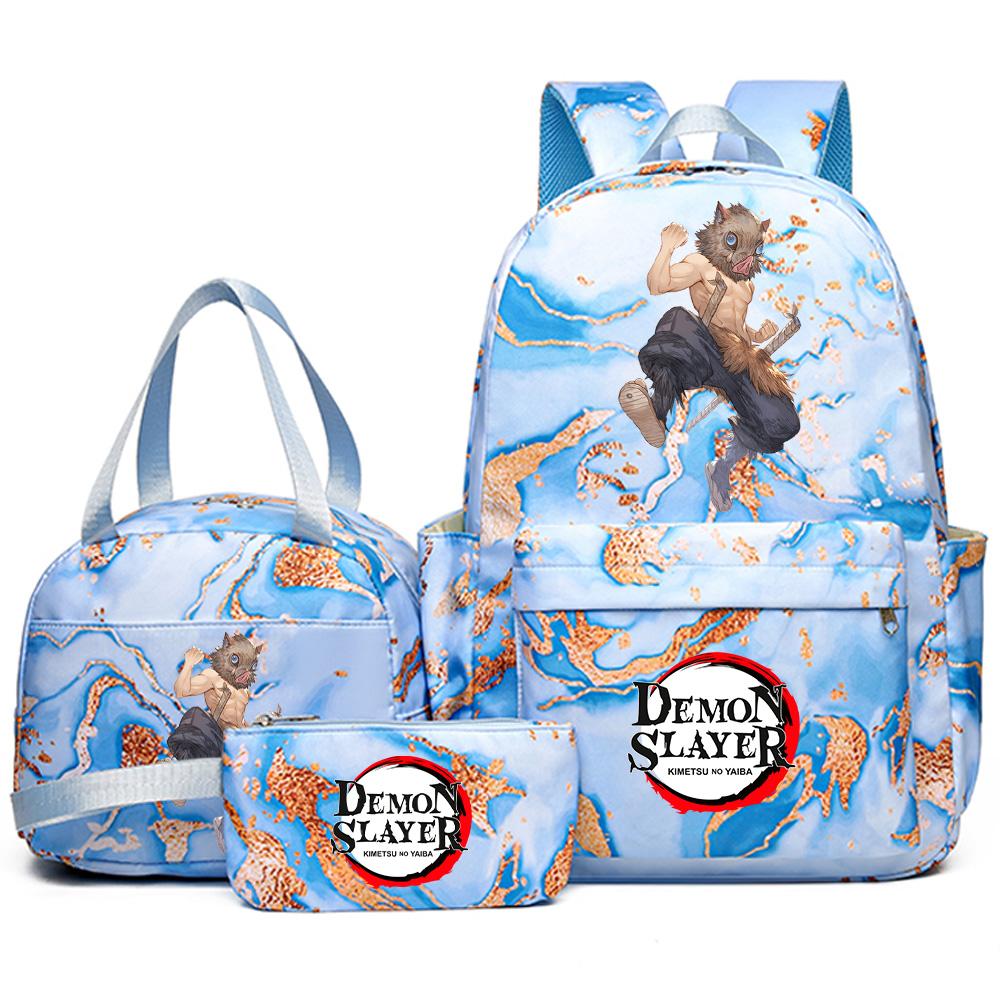 3Pcs/set Anime Demon Slayer Printed Backpack Handbag Pencil Case for Teenager Student Girl Boy Bookbag Schoolbag Large Capacity Waterproof Travel Bag