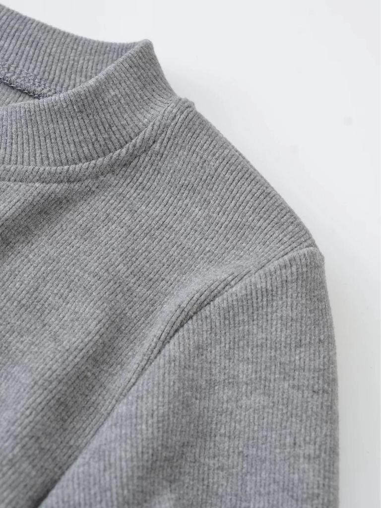 Korean-Style Slim Fit Henry Collar Fleece Long Sleeve T-Shirt for Women - Autumn/Winter Stretchy Base Layer Top