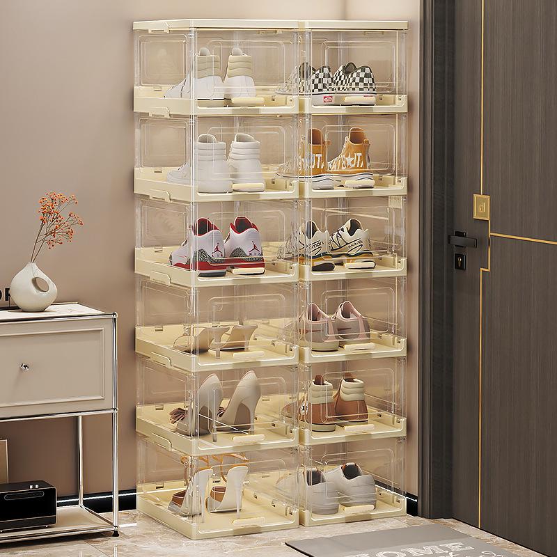 Clear Foldable Luxury Shoe Cabinet with Flip-Top Dustproof Design for Sneaker Storage