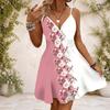 Women Plus Size V Neck Strappy Sleeveless Dress Black Star Whale Printed Gathered Waist Flared Hem