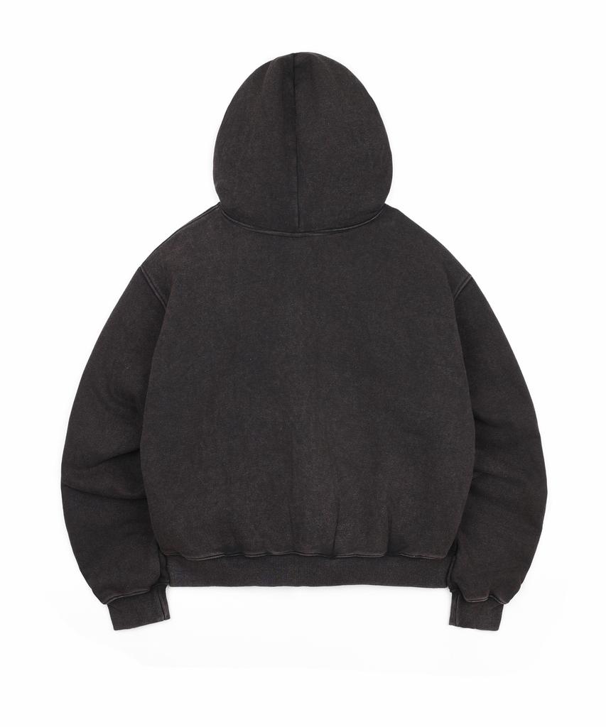 Easy No Easy Washed Leather Patch Zip-Up Hoodie - Black