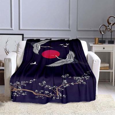 Weiße Kranich-Decke, bedruckt, superweiche Flanelldecke, Flanell-Bettwäsche, Sofa-Tagesdecke