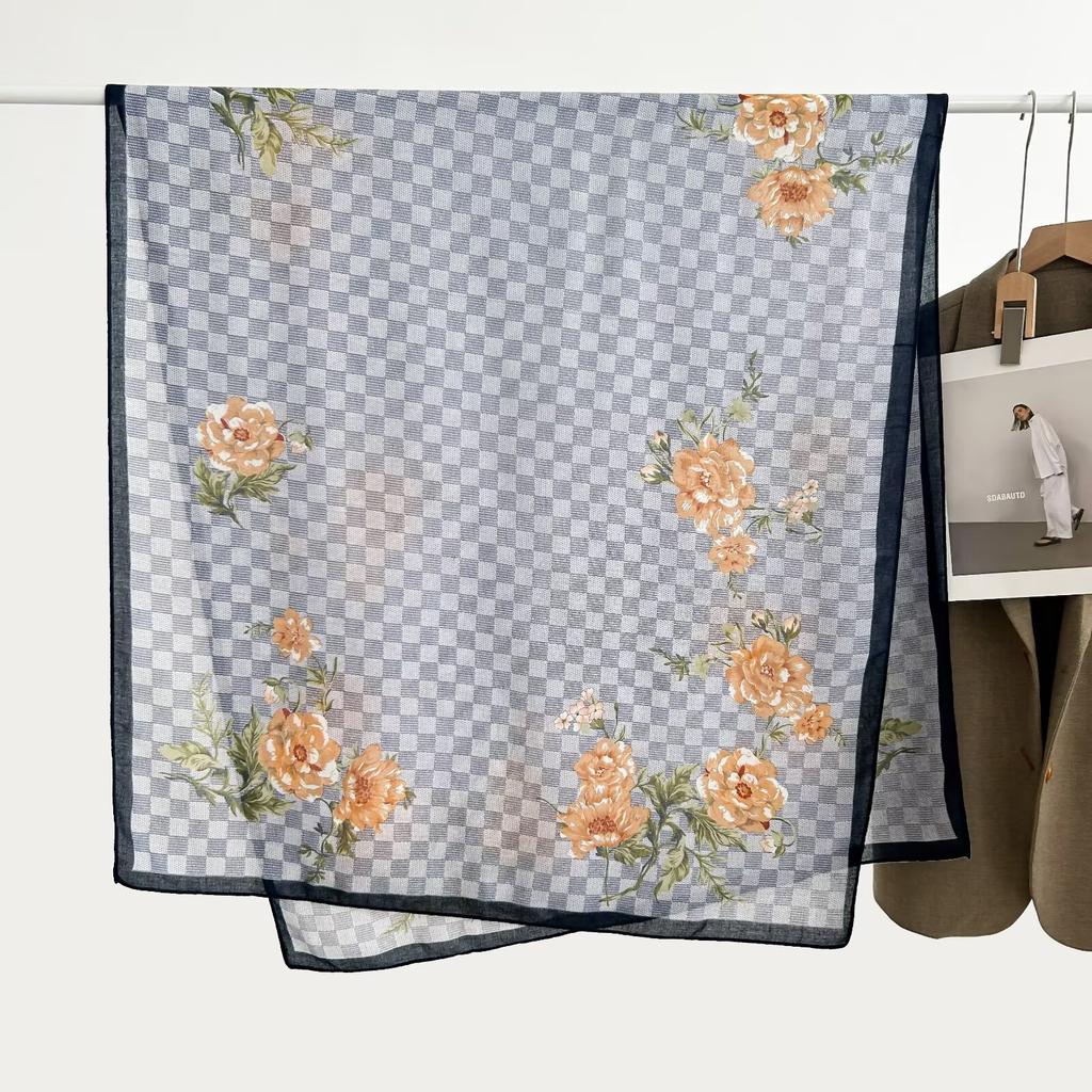 Korean Version Spring and Summer New Cotton and Linen Yarn Thin Silky Shawl Travel Sun Protection Beach Towel Women's Scarf Silk Scarf
