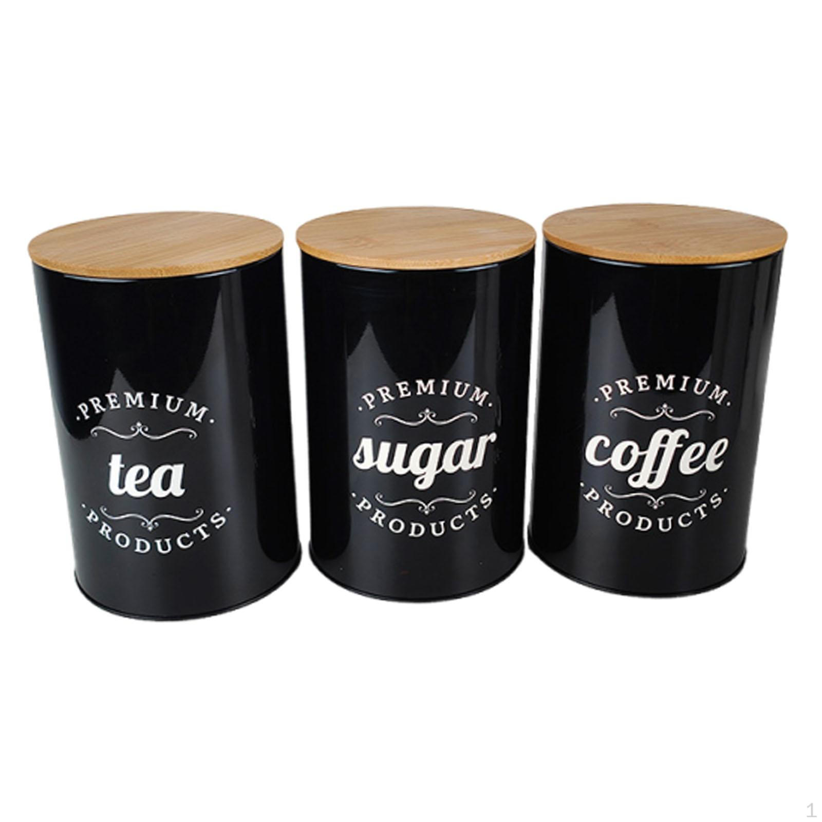 

3 Pieces Coffee Canisters Airtight Storage Jar Kitchen Container Organizer Tinplate Farmhouse чёрный