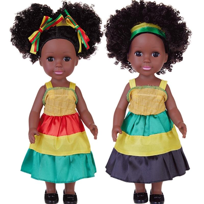 14in Black Baby Doll Nurturing Doll Realistic Handmade Soft African Reborns Toy Child Girl Parenting Game Popular Gift