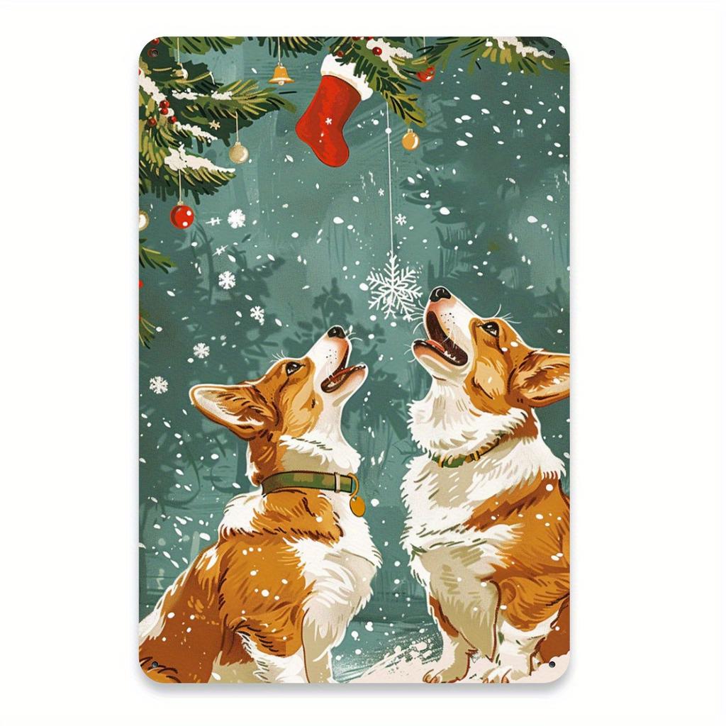 1ks Vintage vánoční Corgi kovový plechový znak, rustikální železná nástěnná dekorace pro posilovnu, kavárnu, garáž, restauraci, domov, lesní zahradu, vnitřní i