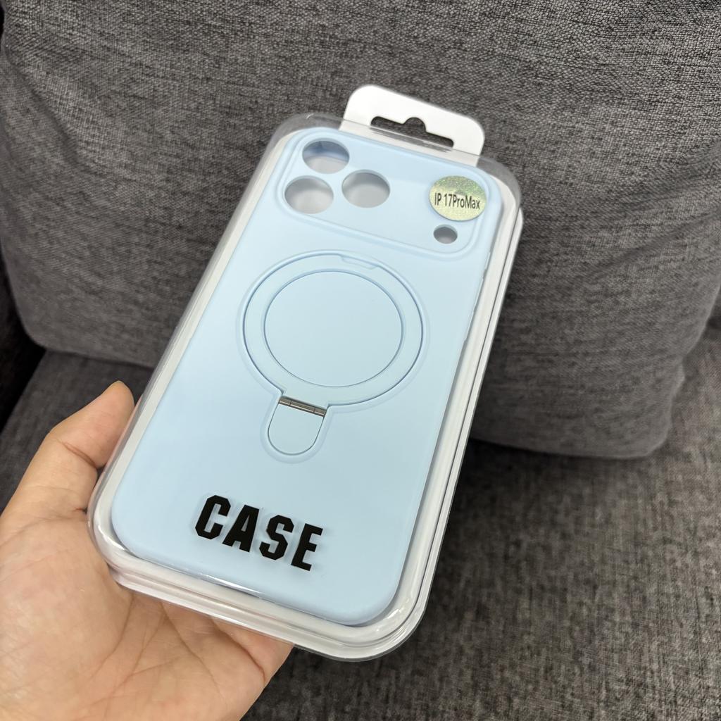 Liquid Silicone Case For Iphone 17 16 15 14 13 12 11 Pro Plus Max Air Magsafe Metal Stand Lens Full Protection Fine Grip Cover