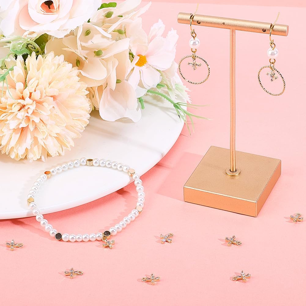 Beebeecraft 1 Box 10Pcs Tiny Cross Charms Real 18K Gold Plated Brass with Cubic Zirconia Smooth Irregular Crucifix Charms Accessories for Jewellery