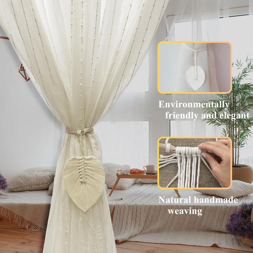 Curtain Tiebacks Curtain Ties Handmade Leaves Weave Twine Curtain tie Backs Boho Cotton Curta tiebacks Curtain Holder Tie Backs for Curta Braided