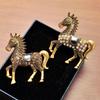 Vintage Enamel Rhinestones Galloping War Horse Zodiac Brooch Pins Women Men Fashion Clothing Accessories Suit Lapel Corsage Gift