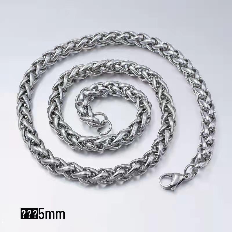 Stainless Steel Pearl Necklace with Titanium Thick Chain - Men's Minimalist Snake Bone Design