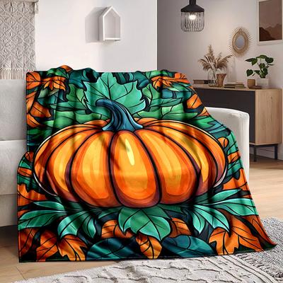 1pc Pumpkin Halloween Blanket, Lightweight Flannel Throw Blanket for Sofa, Bed, Travel, Camping, Living Room, Office, Couch, Chair, and Bed