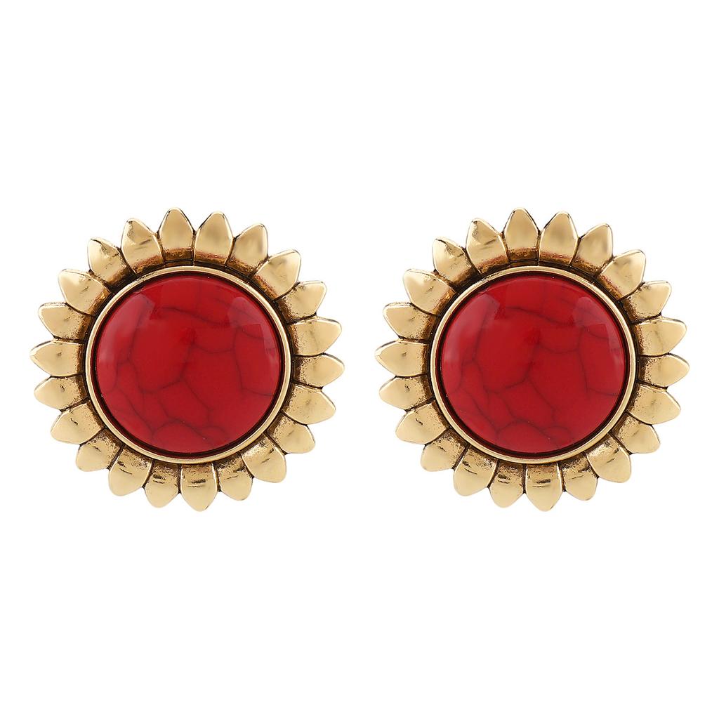 Vintage Turquoise Sunflower Earrings ZA Temperament Fashion Flower Pendant Collar Necklace