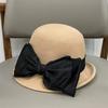Light Luxury French Fashion Curling Top Hat Women's Elegant Bow Wool Bucket Hat Women's Autumn and Winter Temperament Foreign Gas Basin Hat