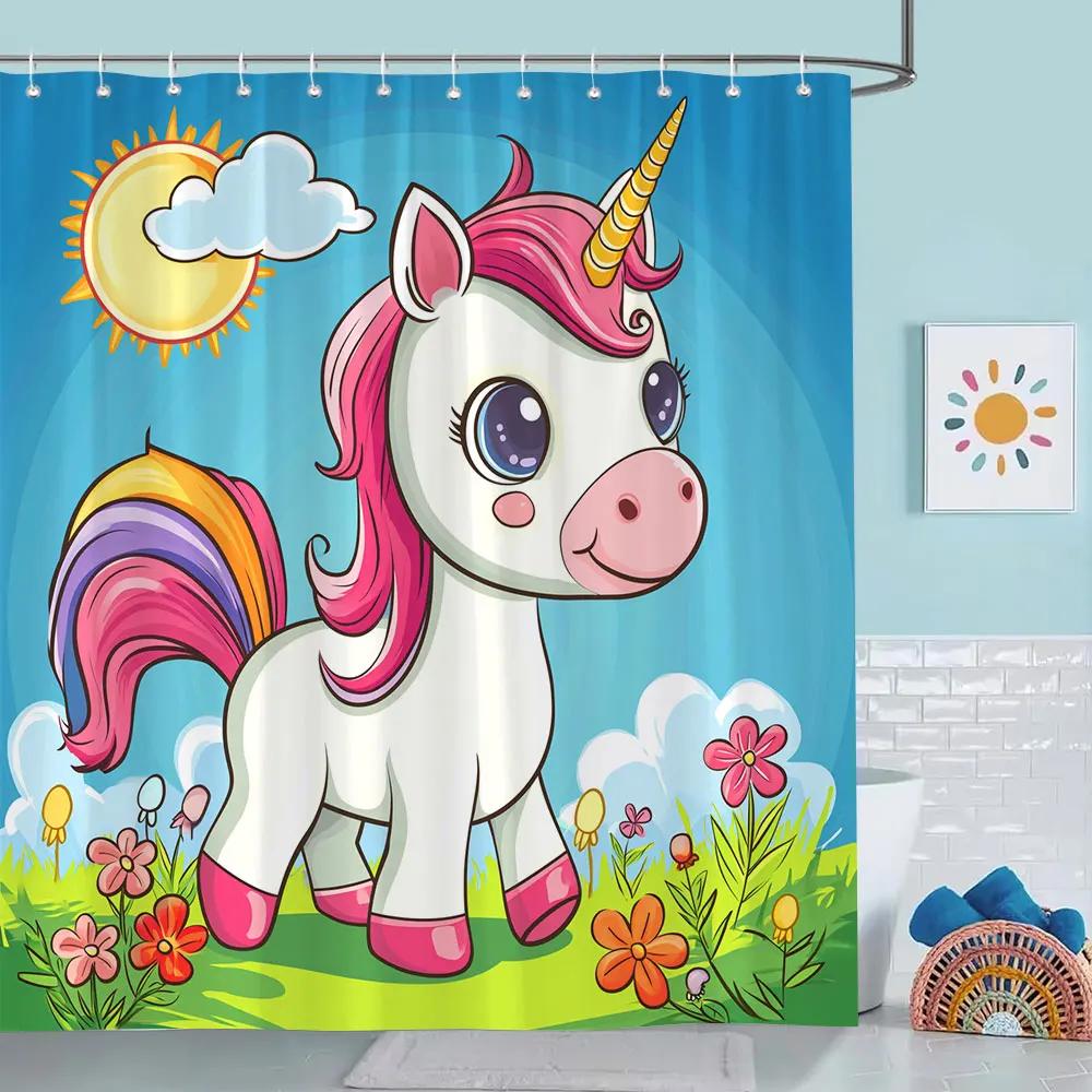 Rainbow Castle Balloon Flower Print Shower Curtain Holiday Background Fabric Decor Curtain Polyester Bath Curtain Bathroom Decor 90x180cm35x71in