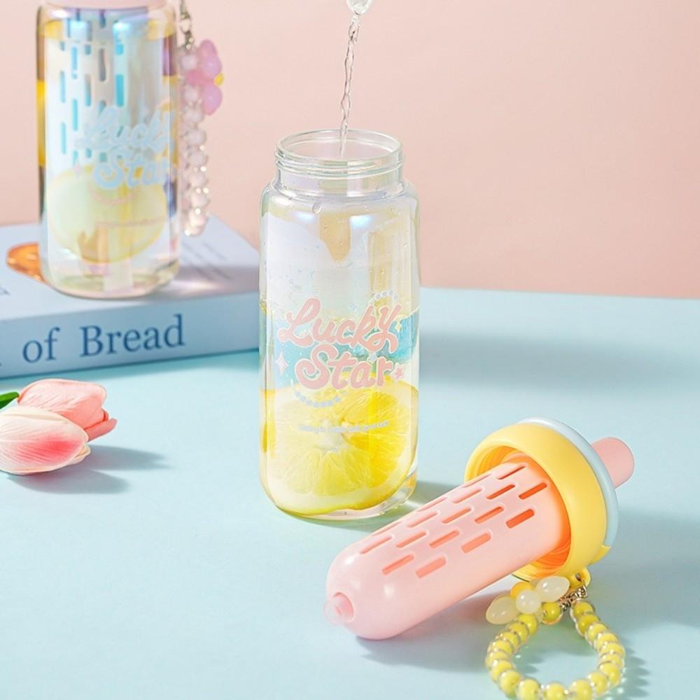630ml Glass Water Bottle with Straw with Infuser Filter Straw Cup High Temperature Resistant Portable Water Cup Summer Use