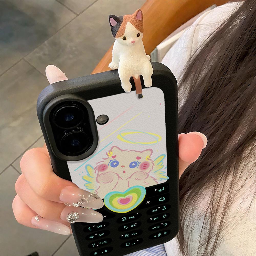 

3D Чехол для телефона для iPhone 11 13 17 Pro Max 17 Air Case iPhone 13 15 16 Pro Max 12 14 Pro Max 14 15 Plus Милый 3D Котенок Мультяшный Кожаный iPhone 17 Air чёрный