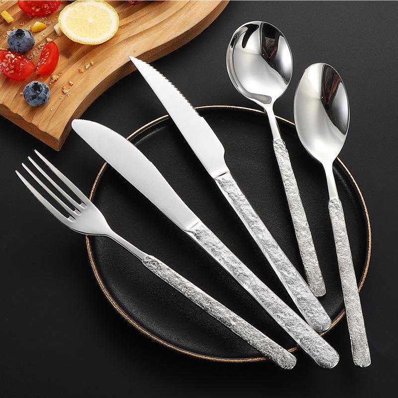 Stainless steel tableware set 304 stainless steel tableware tableware ins wind creative stone pattern knife, fork and spoon stainless steel tableware