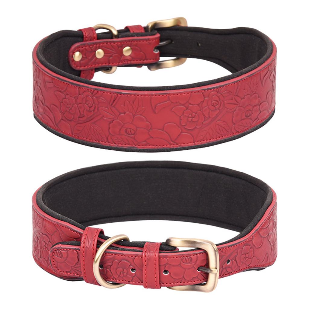 Embossed Leather Dog Collar Adjustable Dog Collars for Outdoor Walking Medium Large Puppy Collar Pet Training Supplies