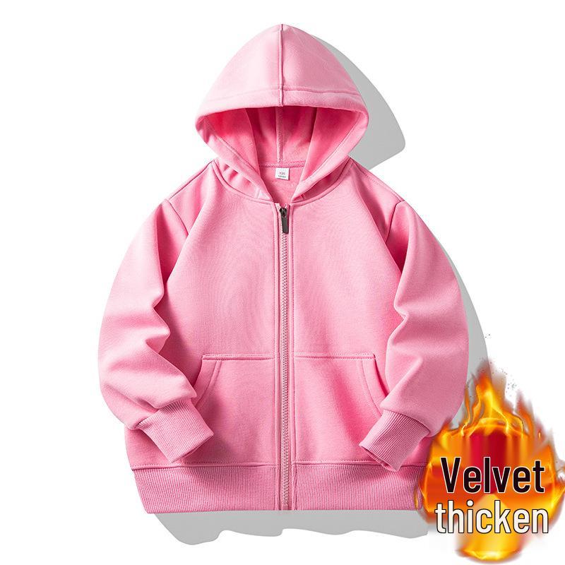 Children's Fleece Lined Zip-Up Hoodie with Patch Pockets - Solid Color, Customizable for School or Class Uniforms