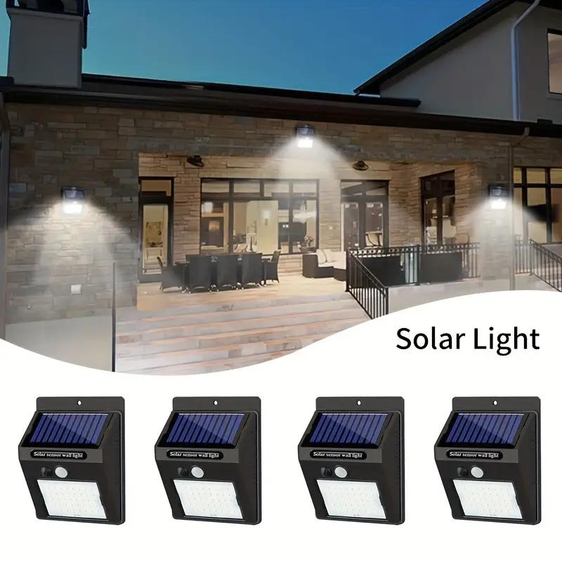 

IP45 Waterproof Solar Outdoor Lights - Set of 4 motion sensor security lights with 3 lighting modes for garden fences, garages. 11-15W теплим білим кольором