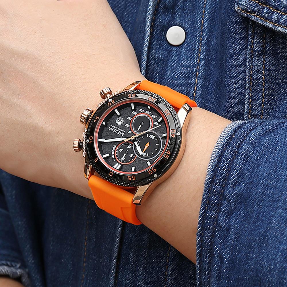 Megir Men's Sports Analogue Chronograph Luminous Quartz Watches with Stylish Silicone Strap for Gifts 2211