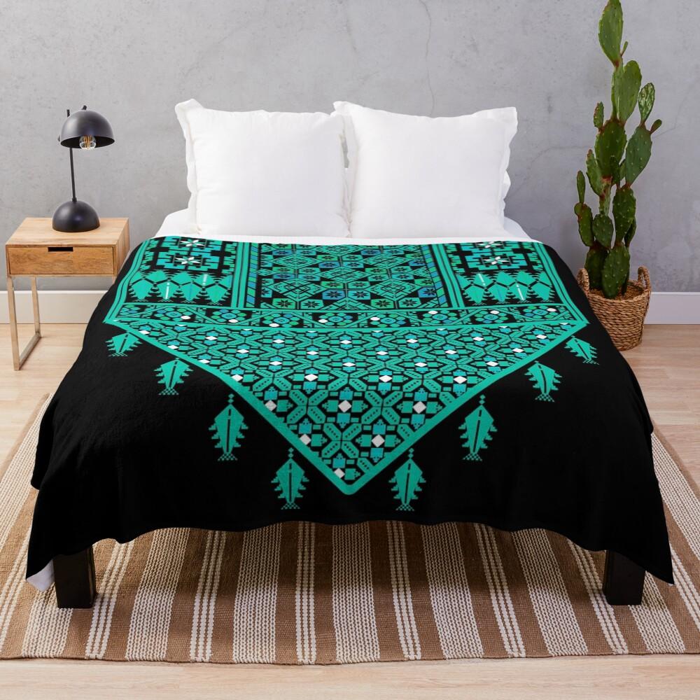 Palestinian Embroidery Tatreez Cross Stitch Art Design Throw Blanket