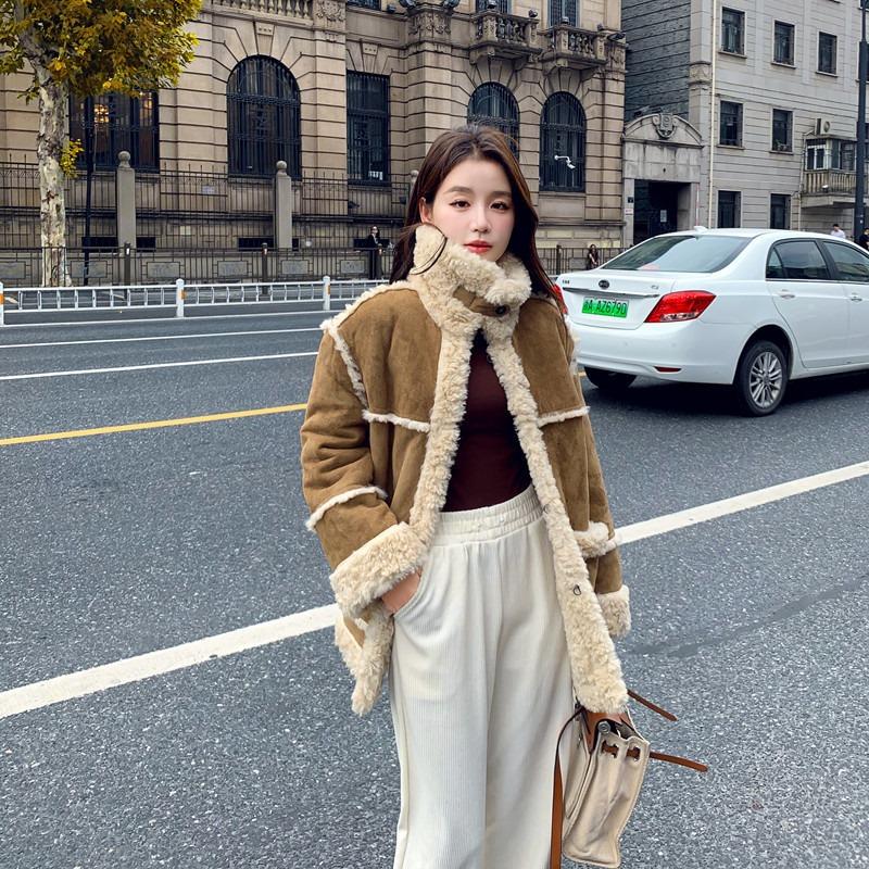 Fur integrated lamb wool coat women's winter new plush warm suede plush coat