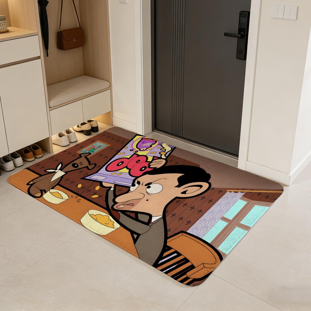 Character M-Mr. Bean Floor Mat Flannel Door Mat Non-Slip Absorbent Washable Indoor Home Rug