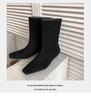 British-Style Ankle Boots - Autumn 2024 Cowhide Square Toe, Low Heel, Slim European-American Workwear