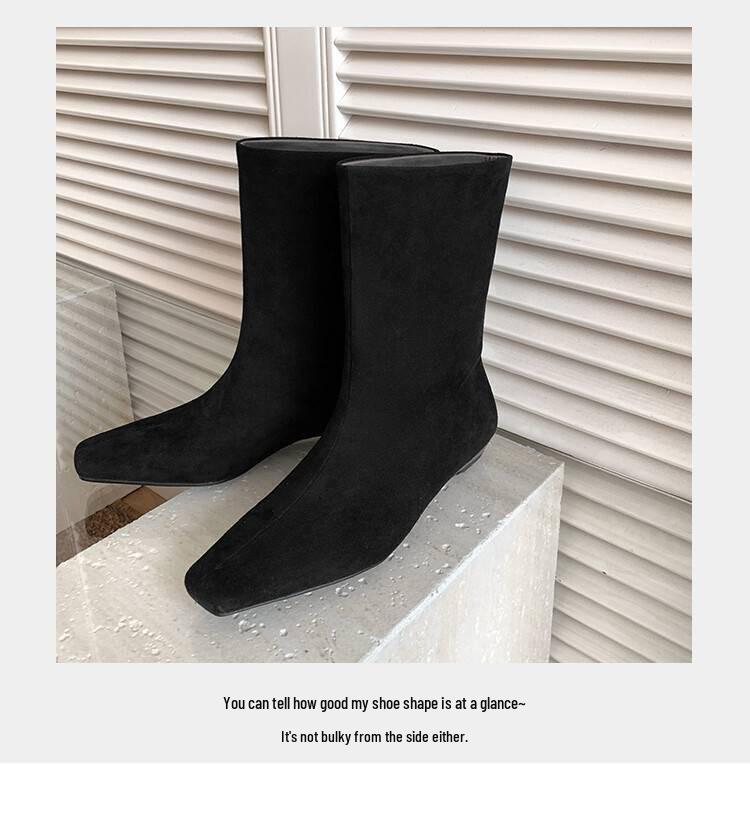 British-Style Ankle Boots - Autumn 2024 Cowhide Square Toe, Low Heel, Slim European-American Workwear