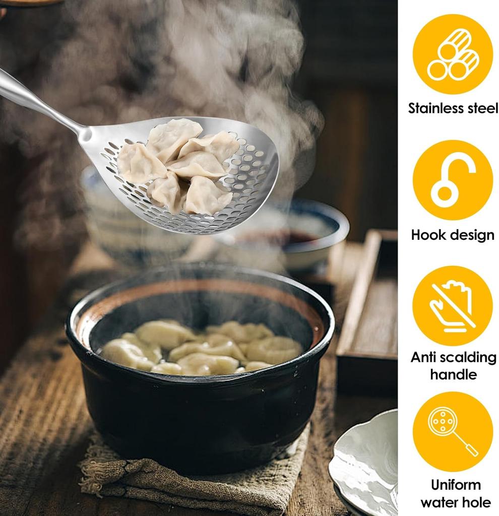 1pc Large Durable Stainless Steel Colander Skimmer Spoon, Heavy Duty Food Strainer Spoon for Frying & Cooking, Kitchen Utensils