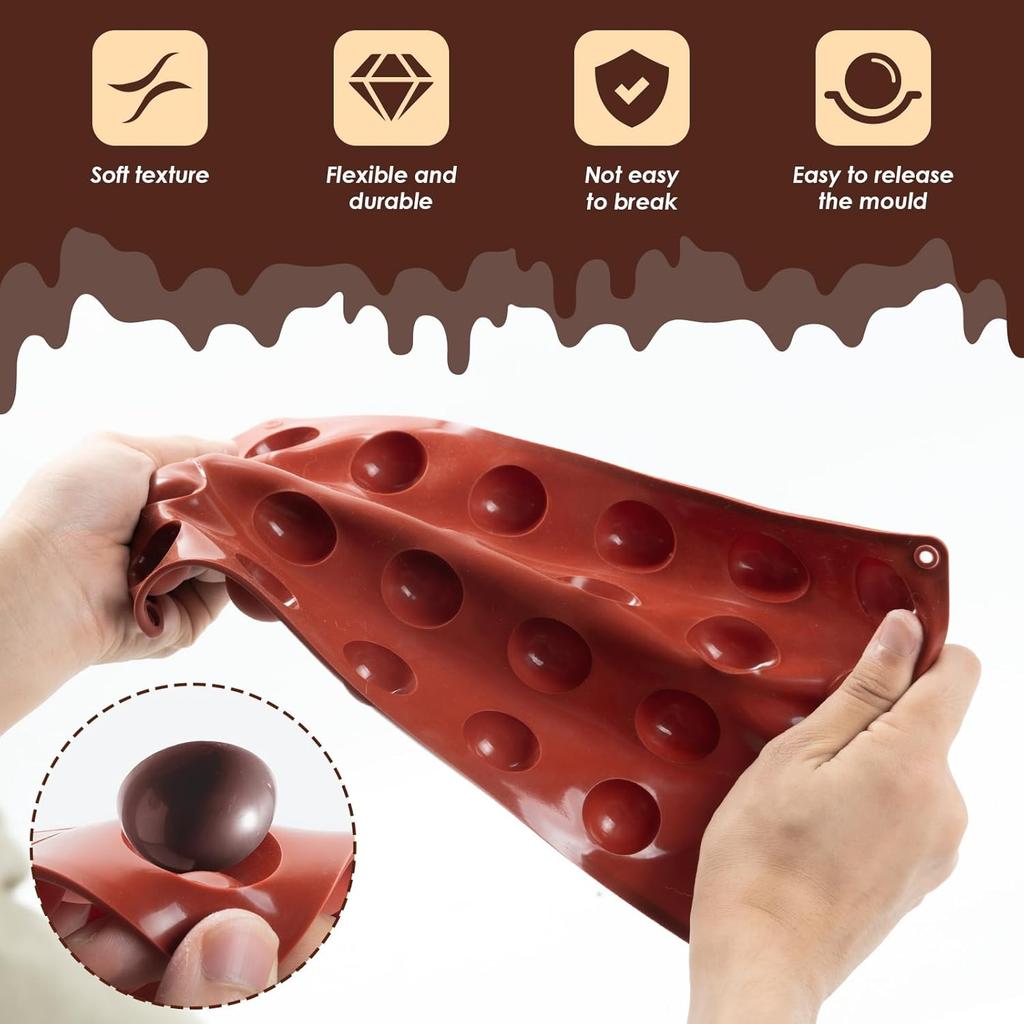 2 PCS Silicone Chocolate Molds, 24-Cavity Half Spheres Silicone Molds for Baking Cocoa Bomb, Pudding, Jelly, Butter Balls, Food Grade Silicone, Heat