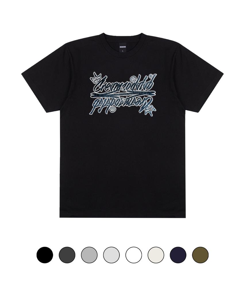 CREAM SODA LAB Crsdel Denim Lettering Short Sleeve T-Shirt (Type A)