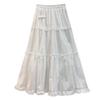 Sweet Lace Bow Ruffle Midi Skirt for Women - Spring 2025 High Waist A-line Style