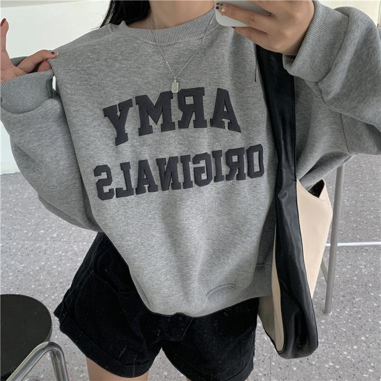 

Autumn Winter Ladies Round Neck Letter Printed Hoodie for Women Retro Long Sleeved Pullover Sweatshirt Top 2XL