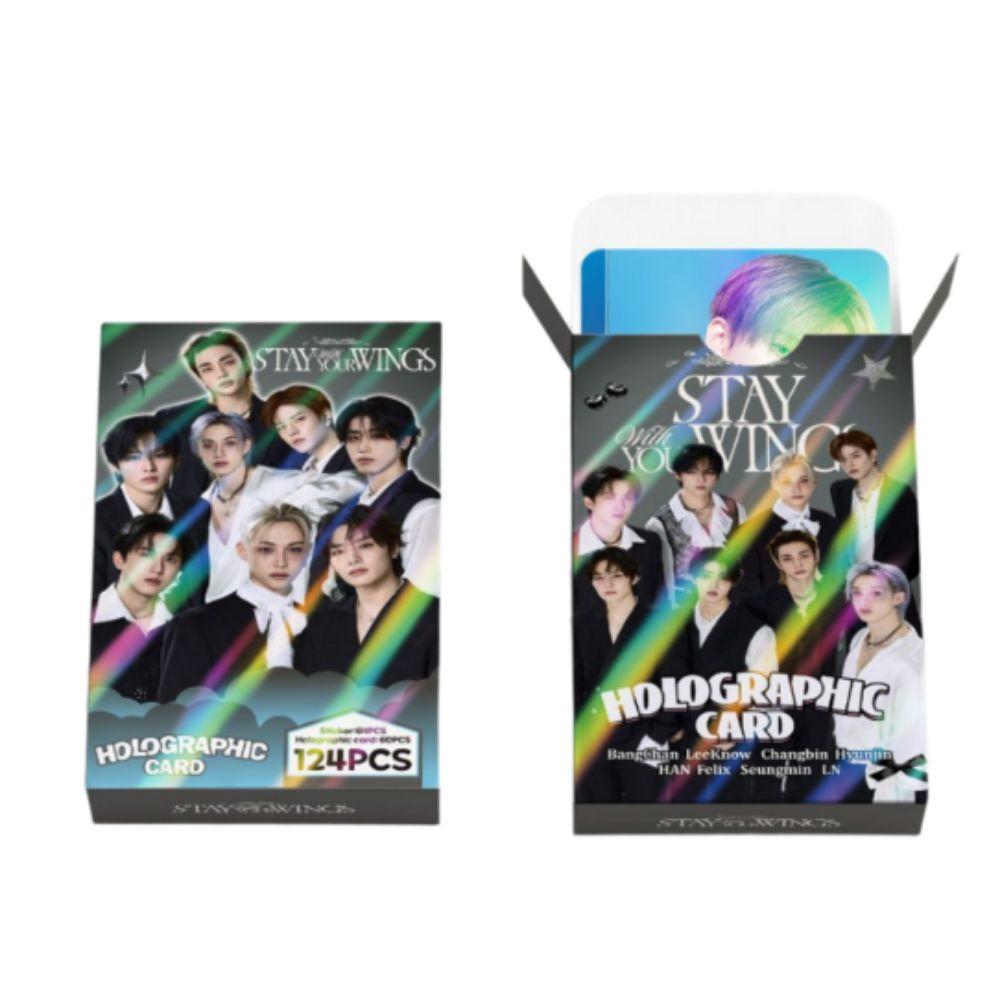 Stray Kids Hologramm Fotokarte Sticker 124 Stück Mega Pack (60 Stück Karten + 64 Stück Aufkleber) K-POP-Artikel