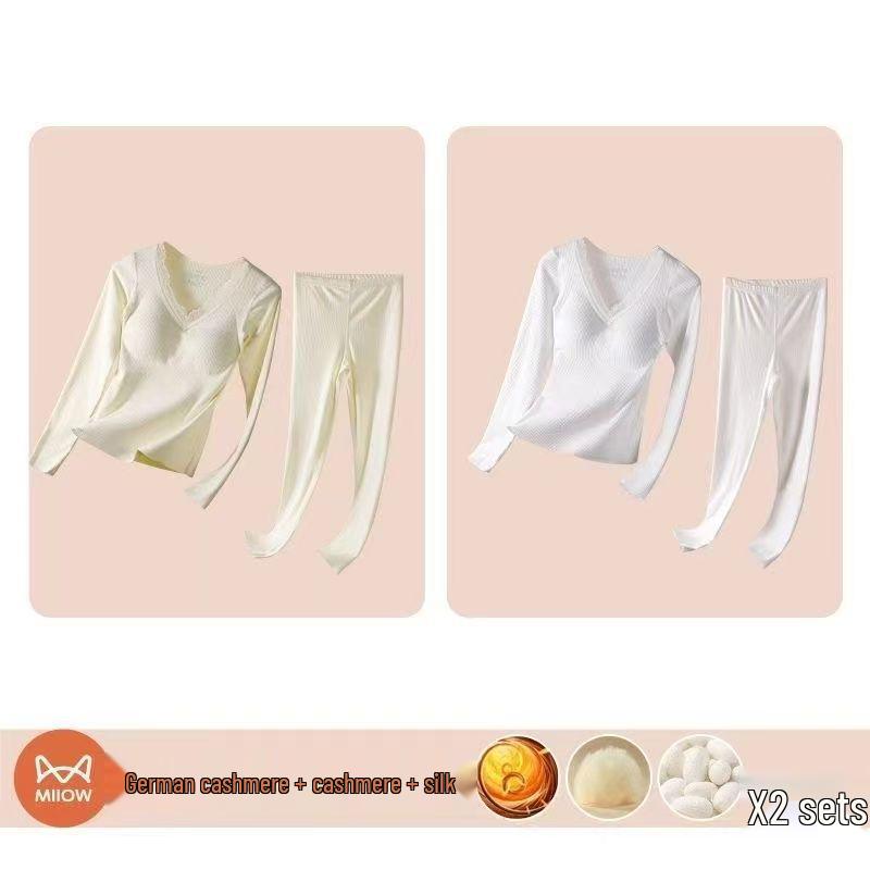 Women's Cashmere Silk Warm Set with Built-In Bra, Plus Velvet, Autumn/Winter 2025 Style, Base Layer Top Innerwear