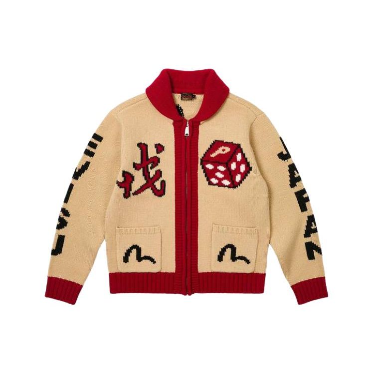 

Palace X Evisu SS24 Вязаный топ с длинным рукавом на молнии с воротником, с узором в виде игральных костей, унисекс, бежевый 2ESPAM4CN1148XXWLCRMX L