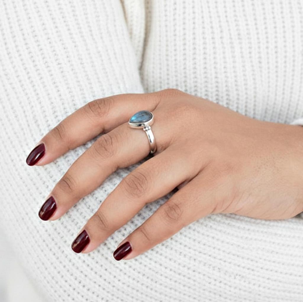 Blue Labradorite Statement Ring, 925 Solid Sterling Silver, Handmade Minimalist Bohemian Jewelry, Gift for Her