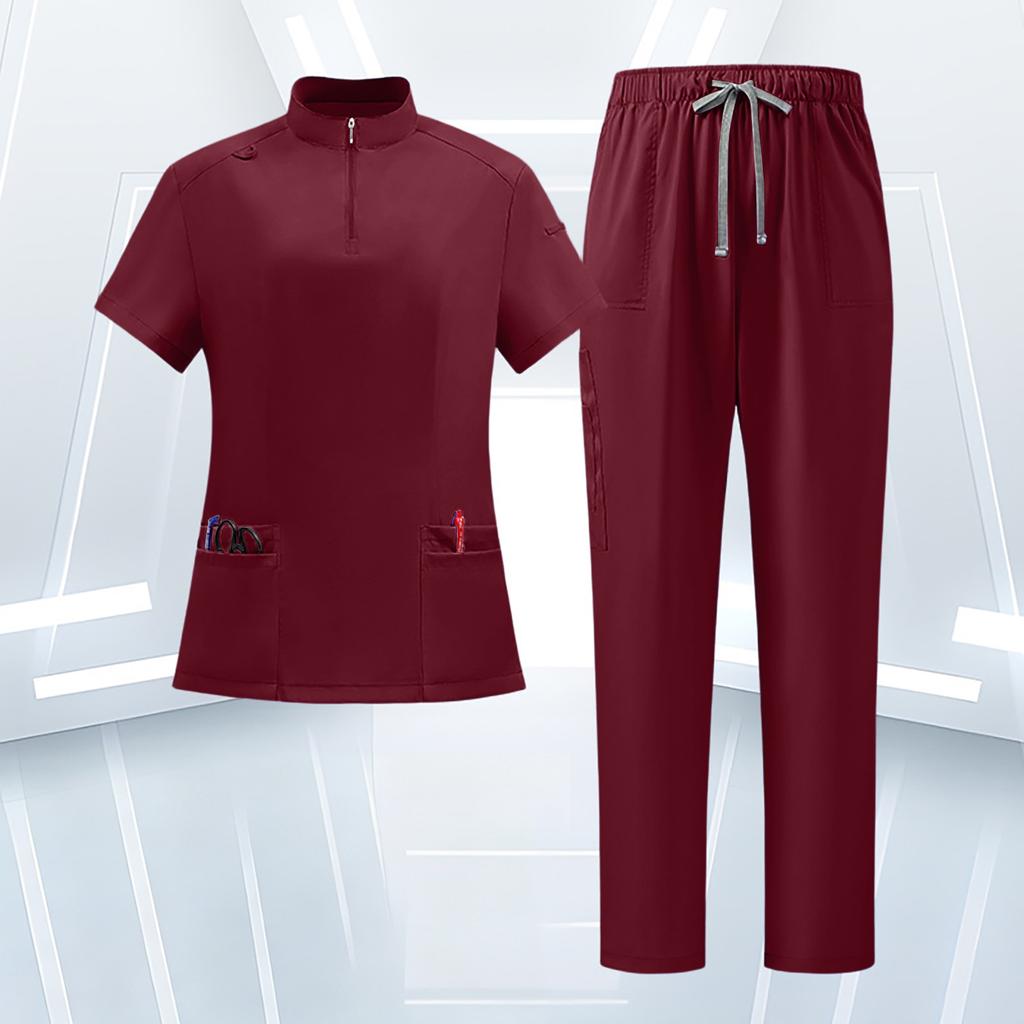 Women's Uniform Set - Quick Dry V-Neck Short Sleeve Top with Pockets and Long Pants, Color for Nurses and Caregivers
